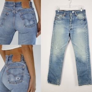 SOLD Levi's 501 High Rise Straight Leg Button Fly Distressed Jeans Size 8/30